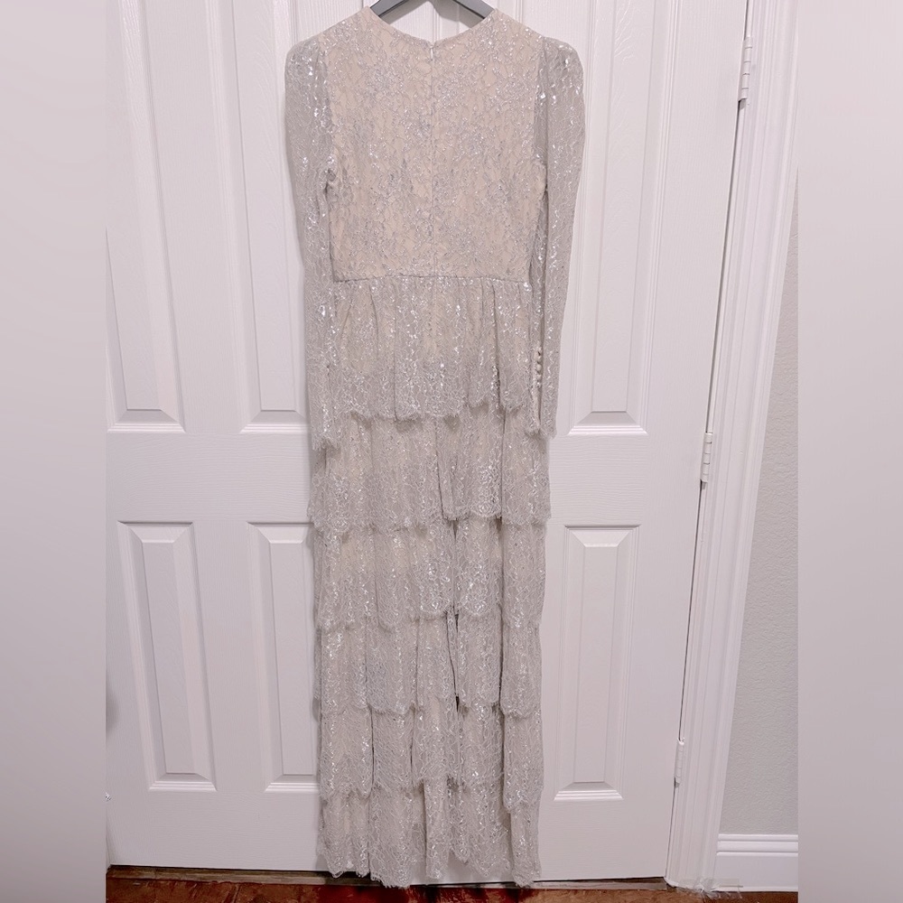 ANTONIO MELANI Silver Lace Tiered Maxi Dress - Picture 11 of 13